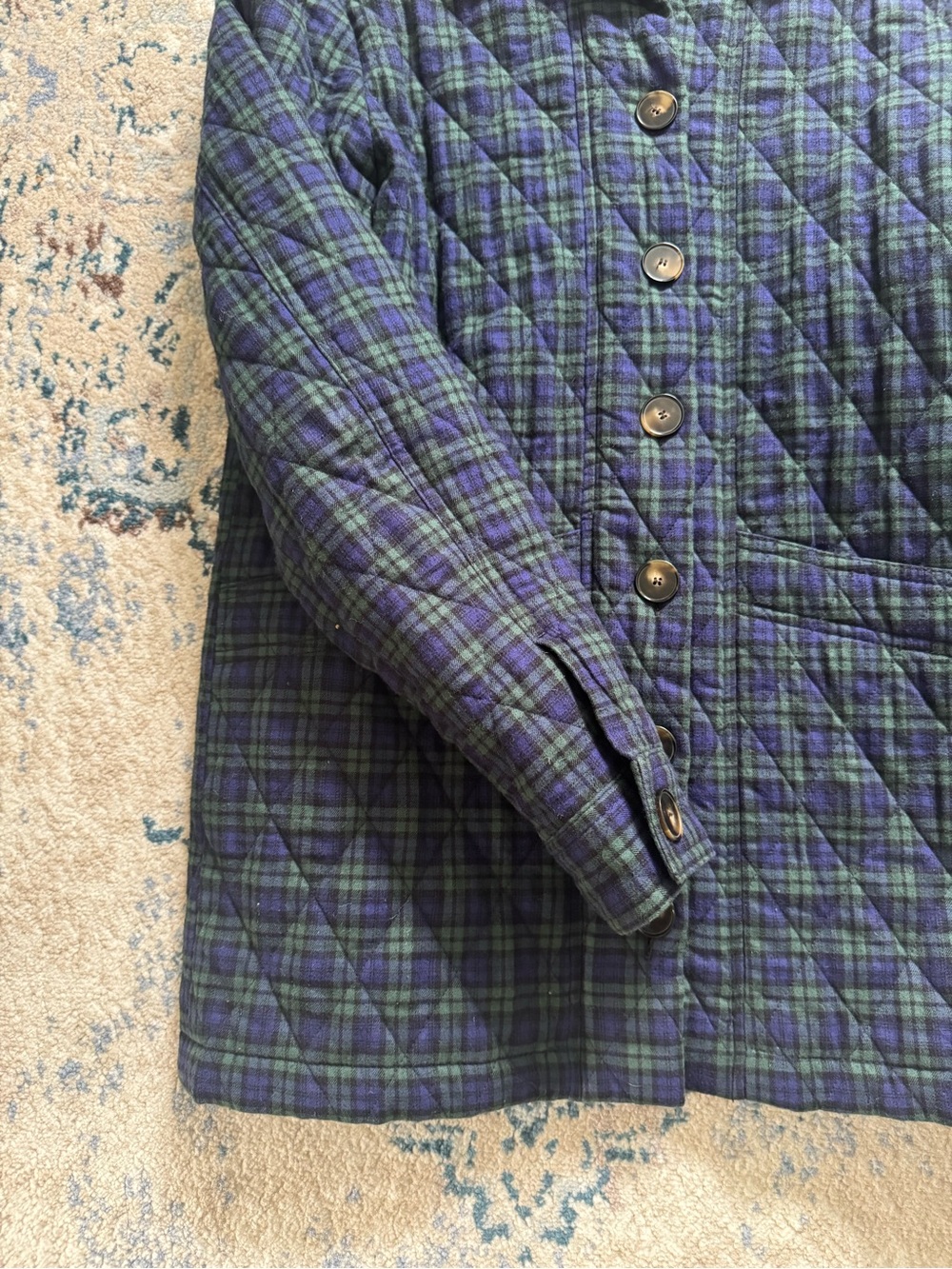 Sézane Will Jacket - Quilted Navy & Green Plaid, Size XS - Picture 5 of 6